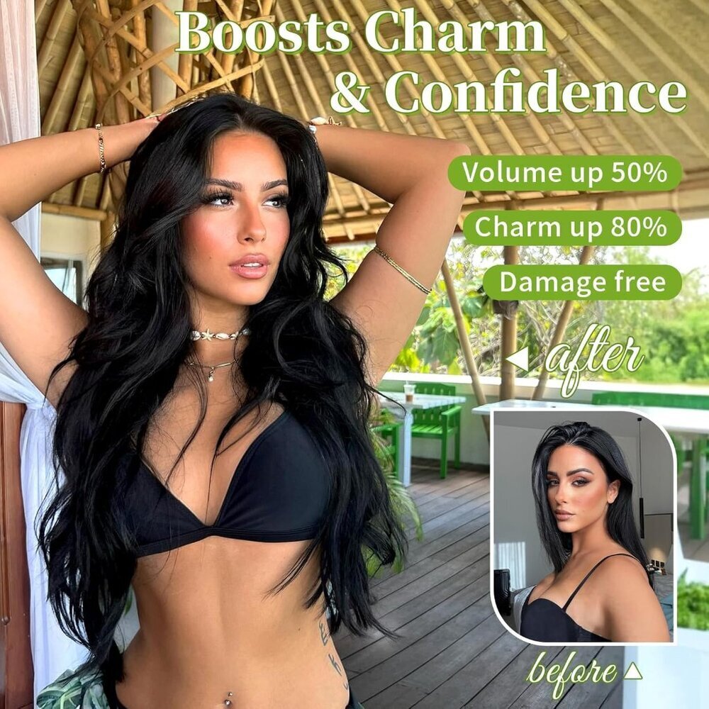 Invisible Wire Hair Extensions Black Long Wavy 20 Inch Clip-In Women - Picture 6 of 8